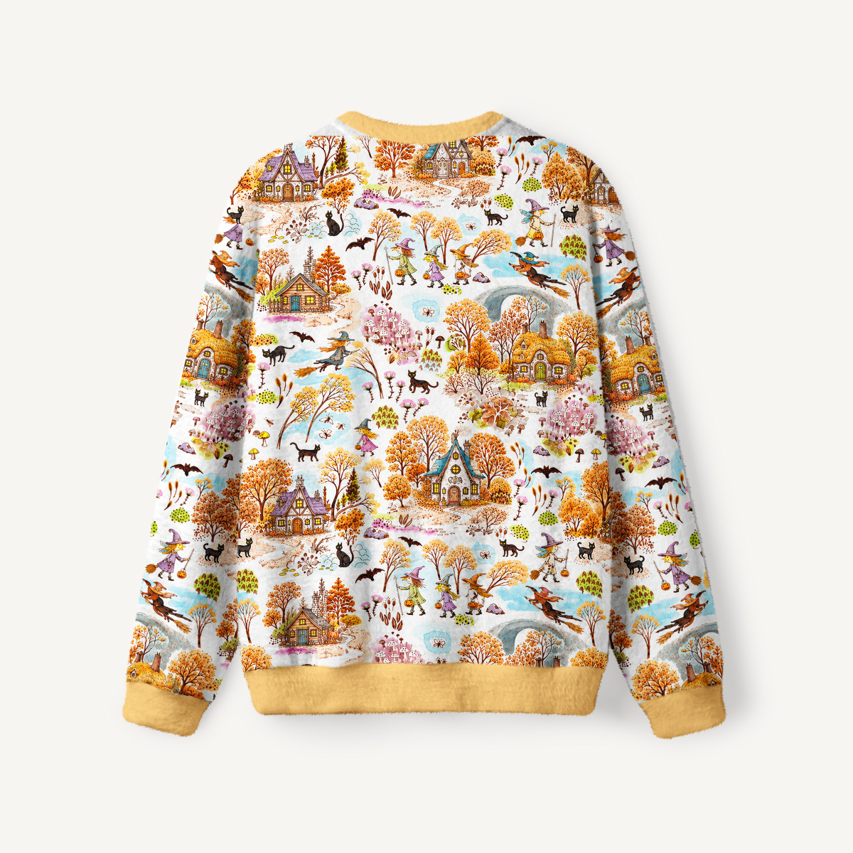 Autumn Halloween Village Fuzzy Crewneck Sweater