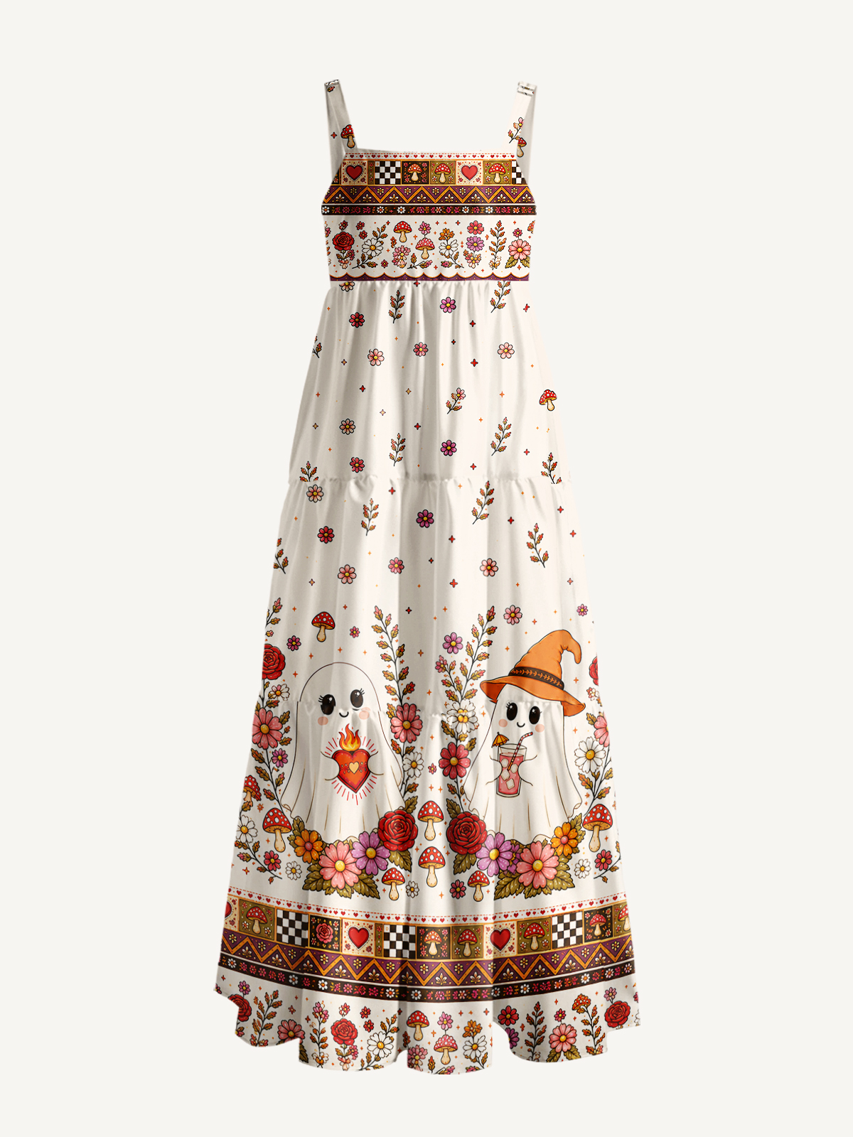 Woodland Witch Ghost Floral Print Wide Straps Maxi Dress With Pockets
