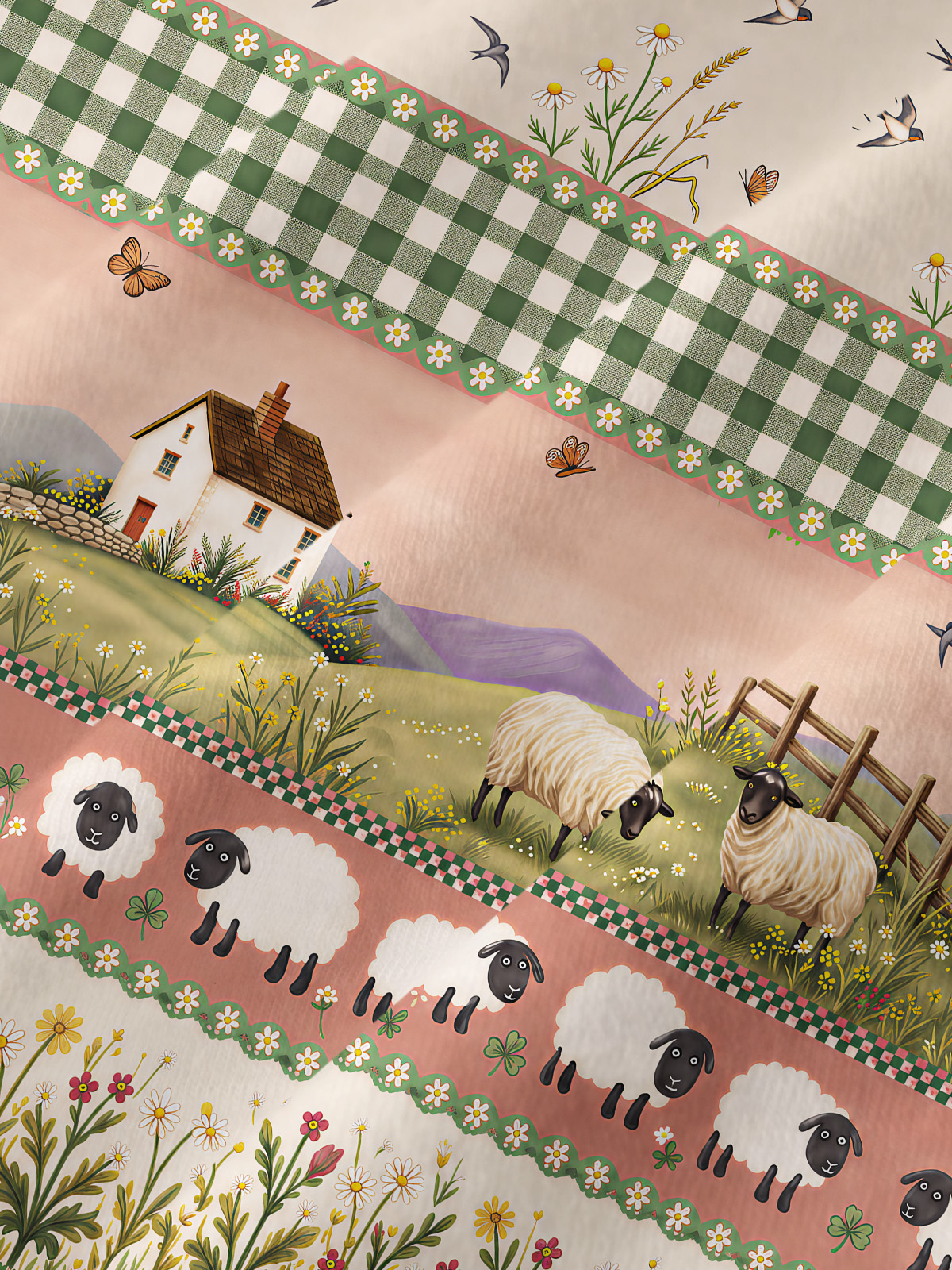 Pastoral Daydream Cottage All-Over Print Cotton Raglan Long Sleeve Top