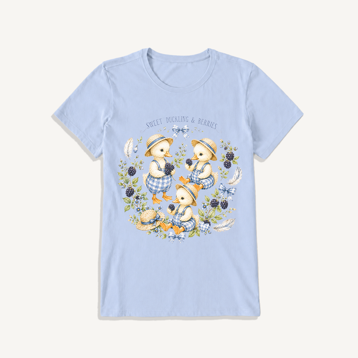 Sweet Berry Ducklings Print Crew Neck Cotton Tee
