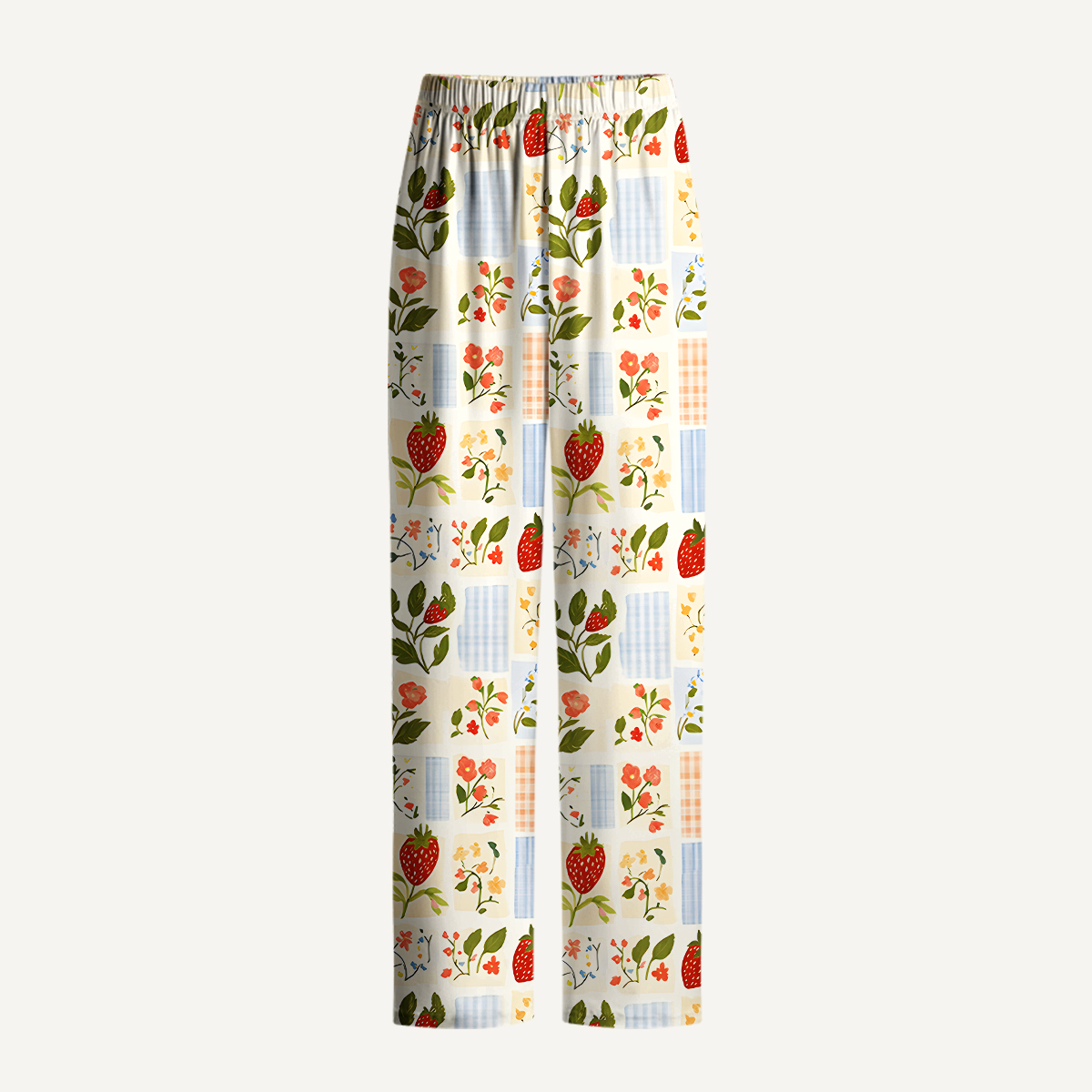 Strawberry Garden Patchwork Print Long Pajama Set 