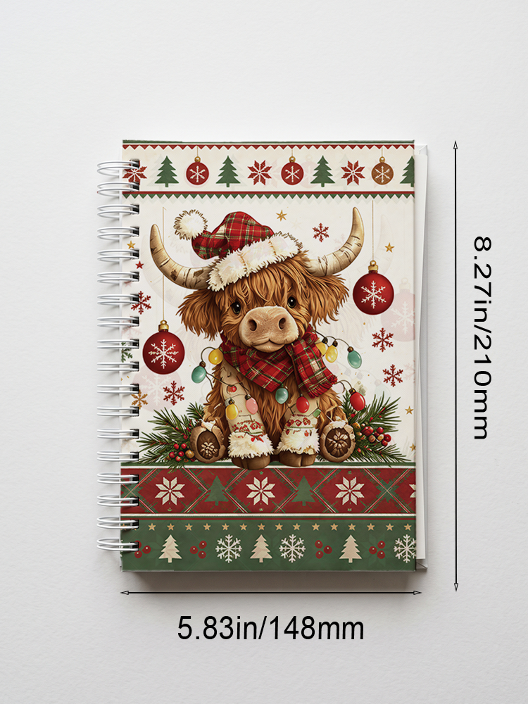 Highland Christmas Cow Print A5 Spiral Notebook