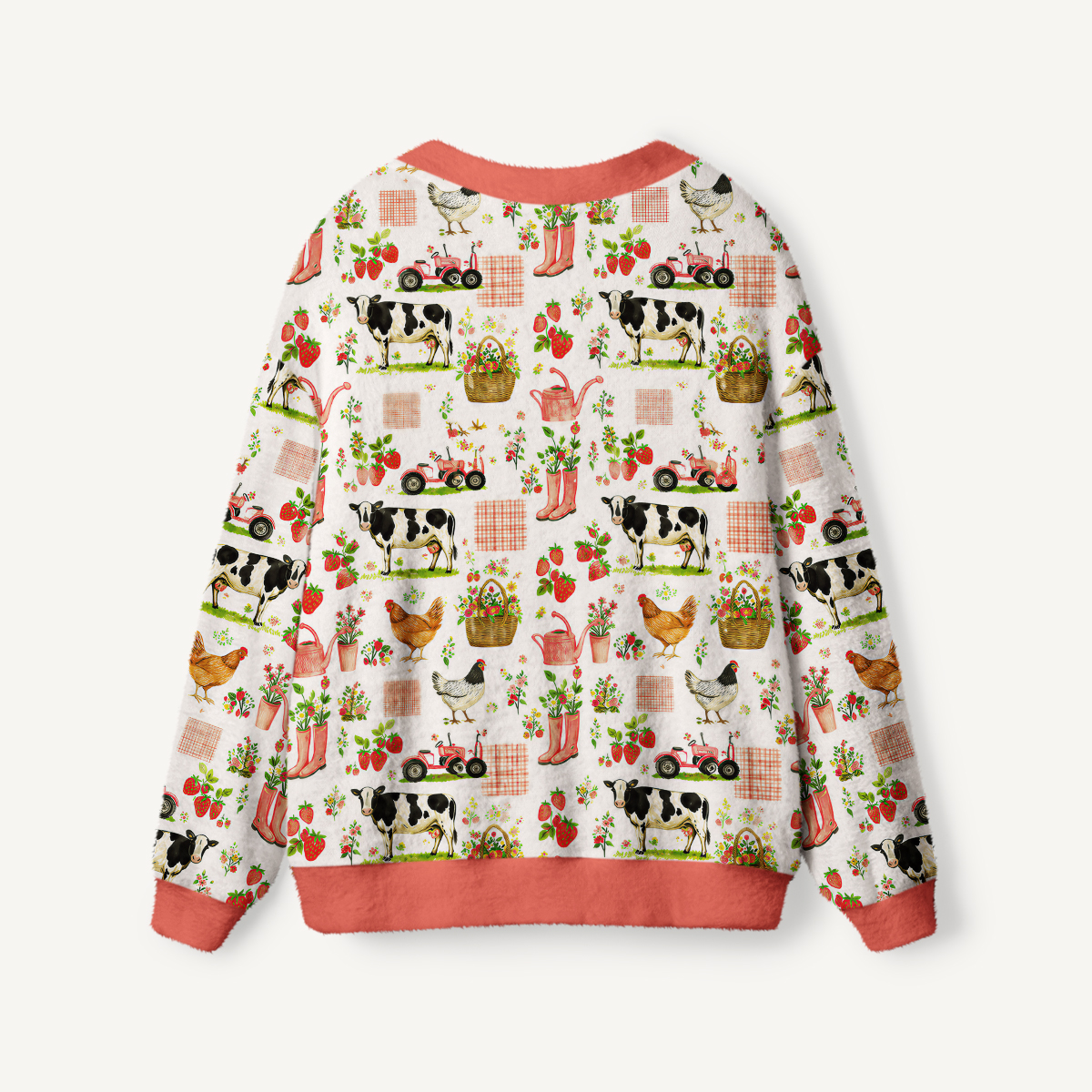 Watercolor Pink Farm Chicken Pink Print Ugly Cardigan Sweaters
