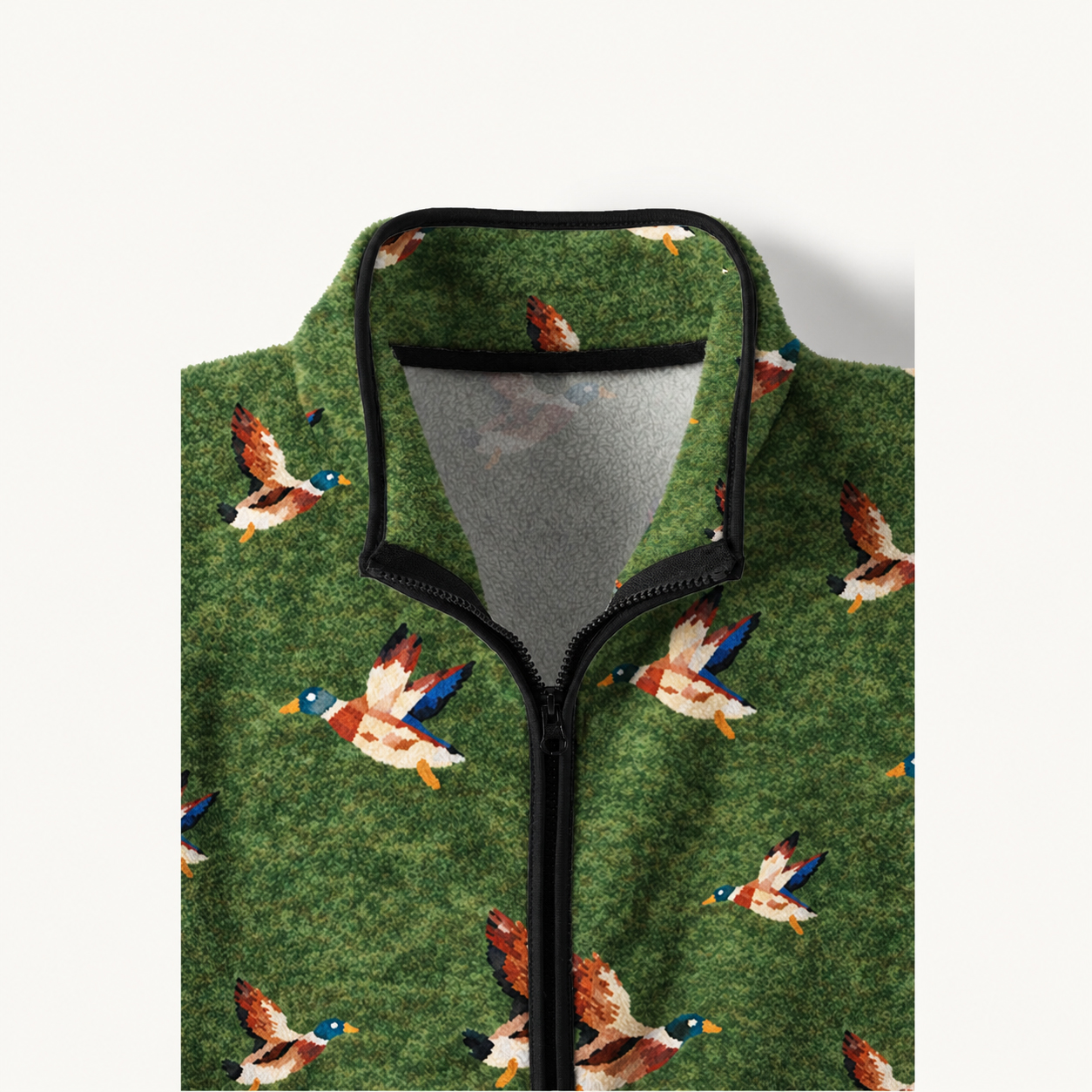 Green Mallard Duck Print Fleece Jacket