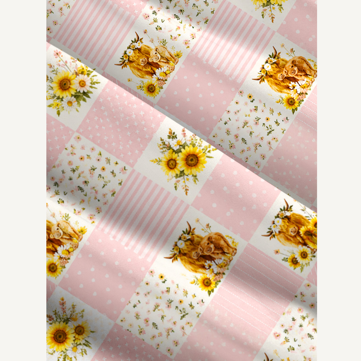  Highland Cow Floral Patchwork Print Wide Straps Maxi Dress With Pockets