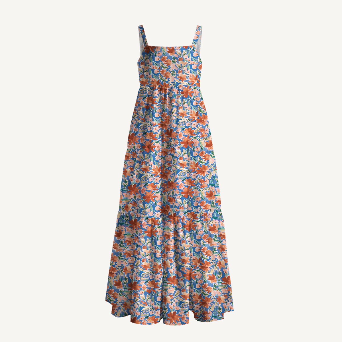 Retro Orange Flower Meadow Print Slip Dress