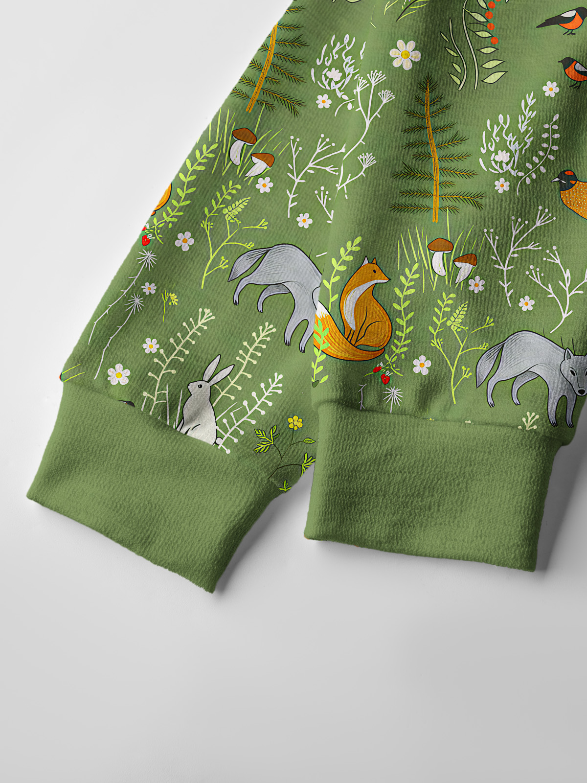 Lightweight Crew Neck Long‑Sleeve Cropped Whimsical Woodland Animals Print Fine‑Knit Cardigan