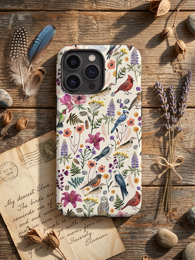 Whimsical Woodland Birds Wildflowers Print Phone Case