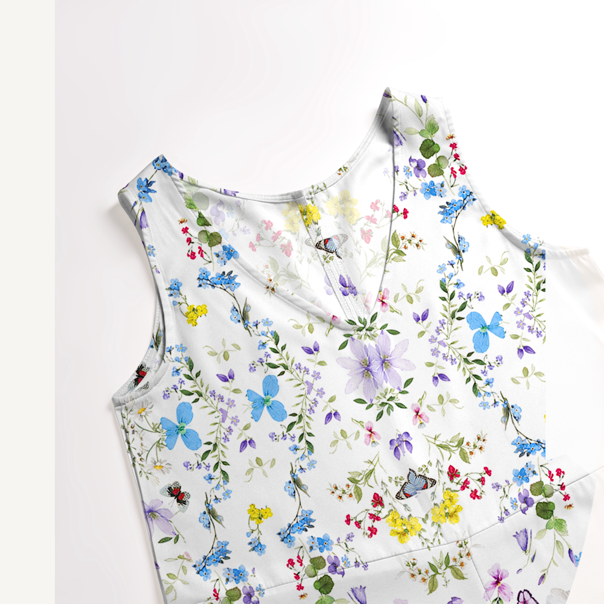 V-Neck Butterfly Trail Boho Jumpsuit with Pockets for Women