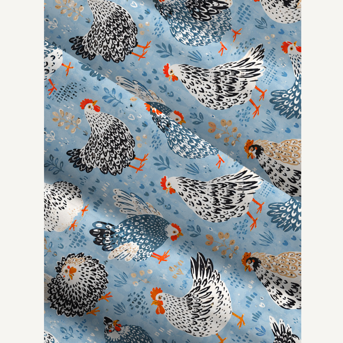 Chickens Blue Print Wide Straps Maxi Dress With Pockets