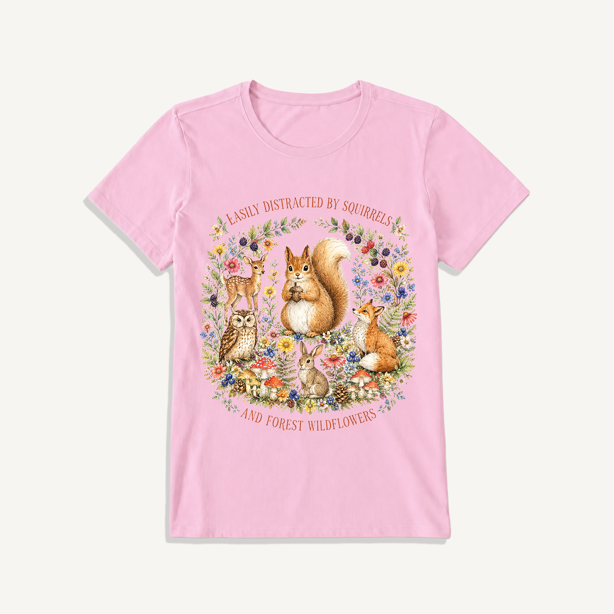 Woodland Wildflower Tales Print Crew Neck Cotton Tee