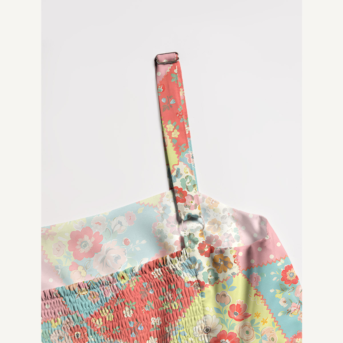 Square Neck Colorful Blossom Patchwork Print Slip Dress