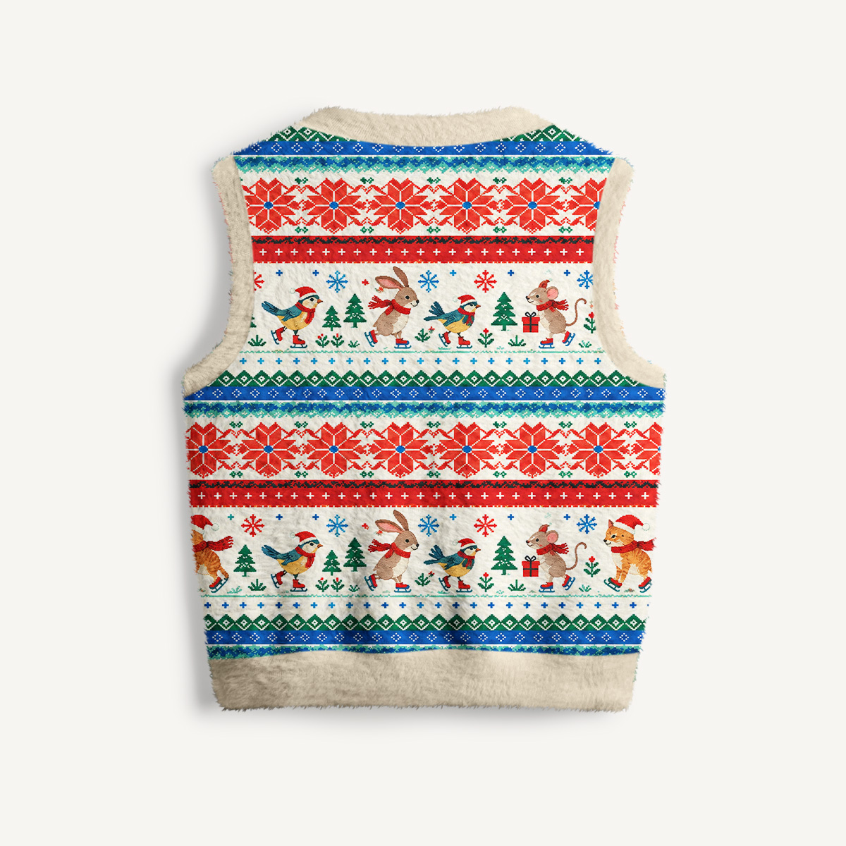 Nordic Holiday Animal Stripe Print V-Neck Sweater Vest