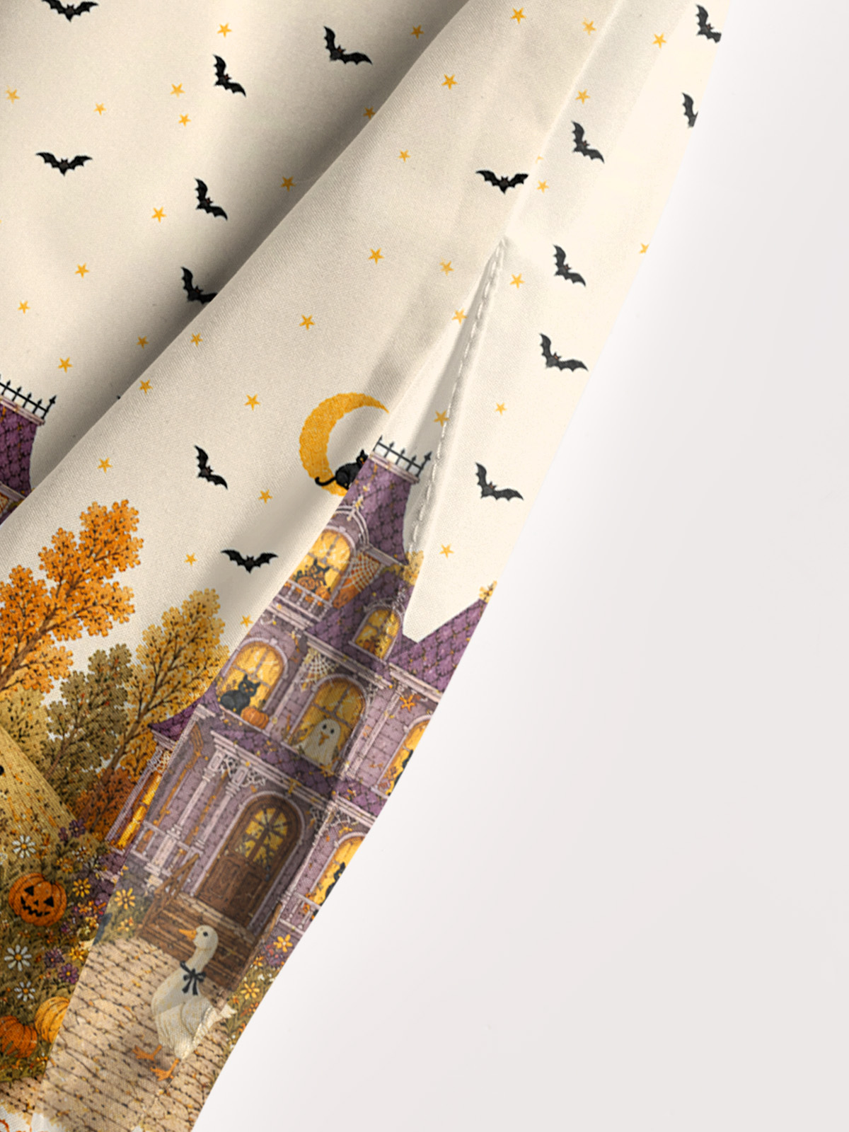 Moonlit Pumpkin Manor Print Wide Straps Maxi Dress With Pockets
