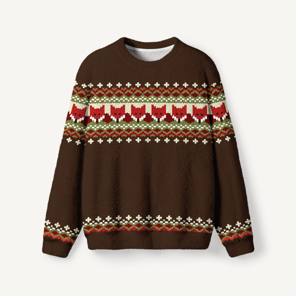 Rustic Fair Isle Fox Fuzzy Crewneck Sweater