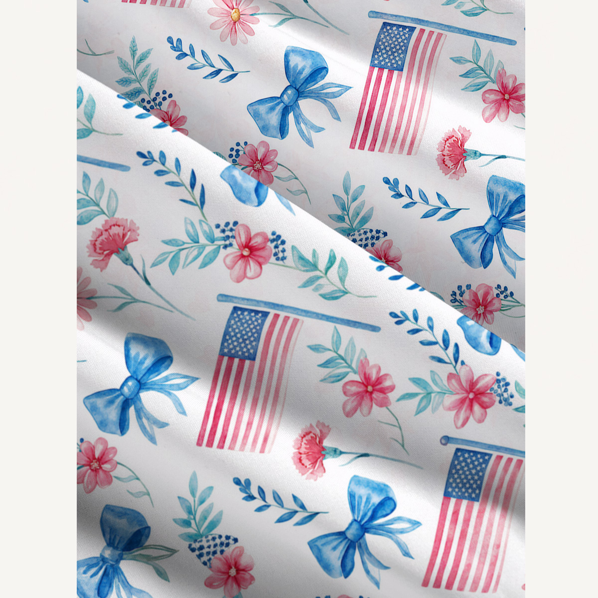 Pastel USA Flag Print Quilt Wide Straps Maxi Dress With Pockets