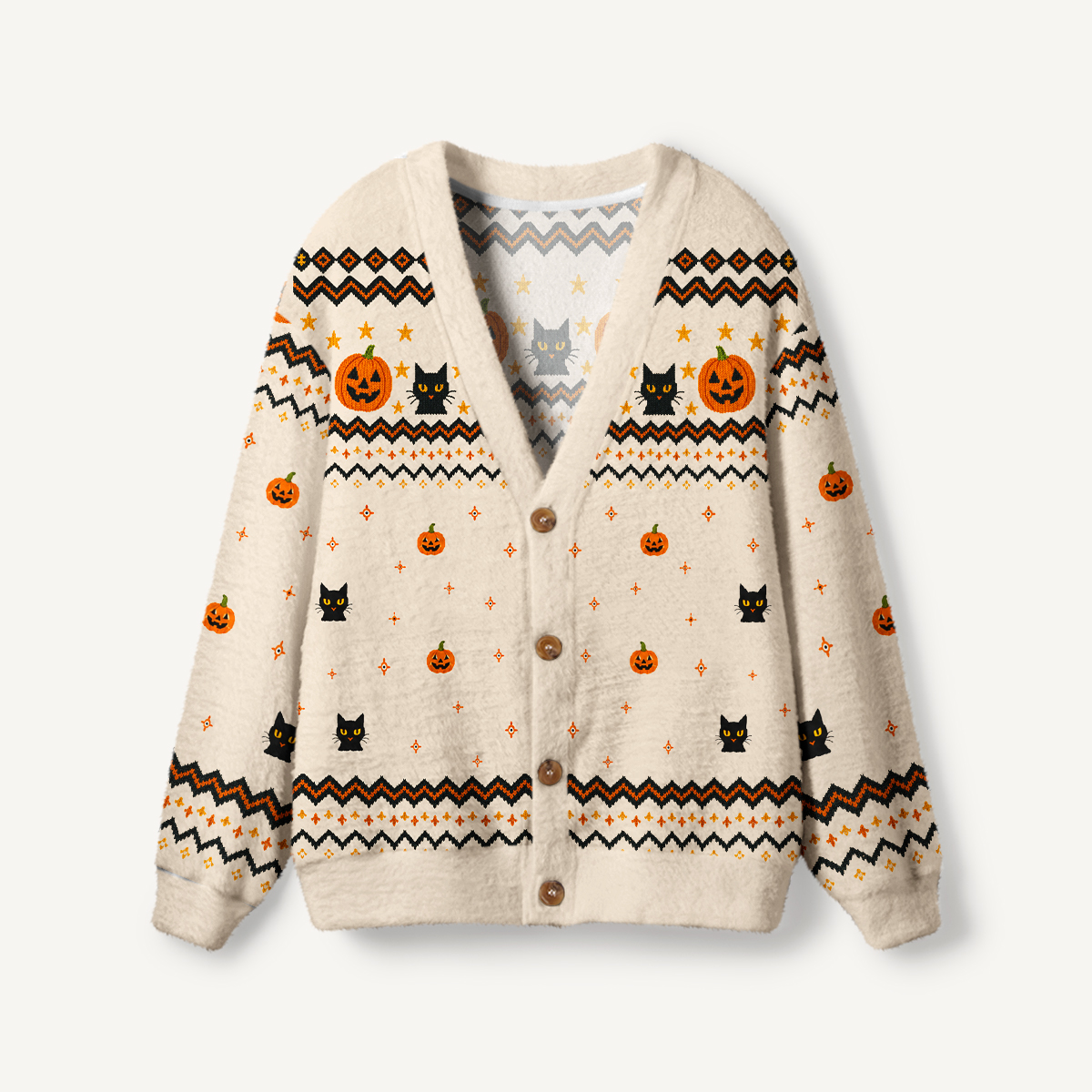 Halloween Black Cat Pumpkin Art Ugly Cardigan Sweaters