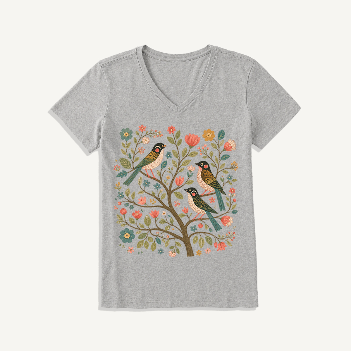 Blossom Bird Serenity Print V-neck T-Shirt