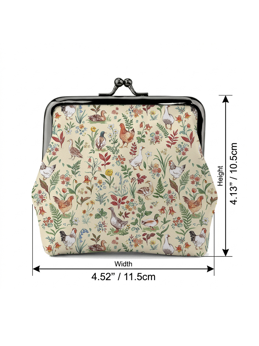 Countryside Garden Critter Print Leather Mini Clasp Purse