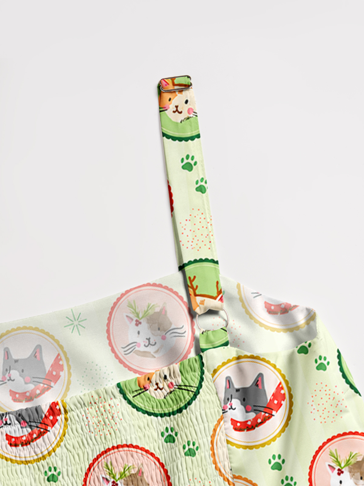 Christmas Kitty Medallions Print Wide Straps Maxi Dress With Pockets