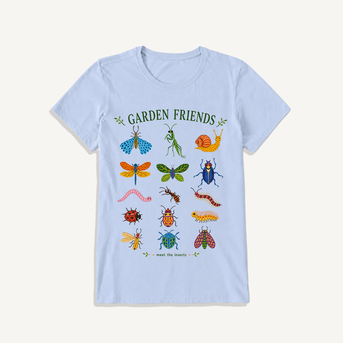 Garden Friends Insect Chart Print Crew Neck Cotton Tee