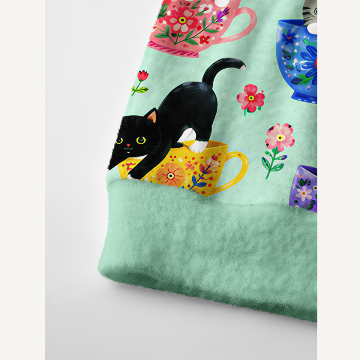 Cute Teacup Kitten Print Ugly Cardigan Sweaters