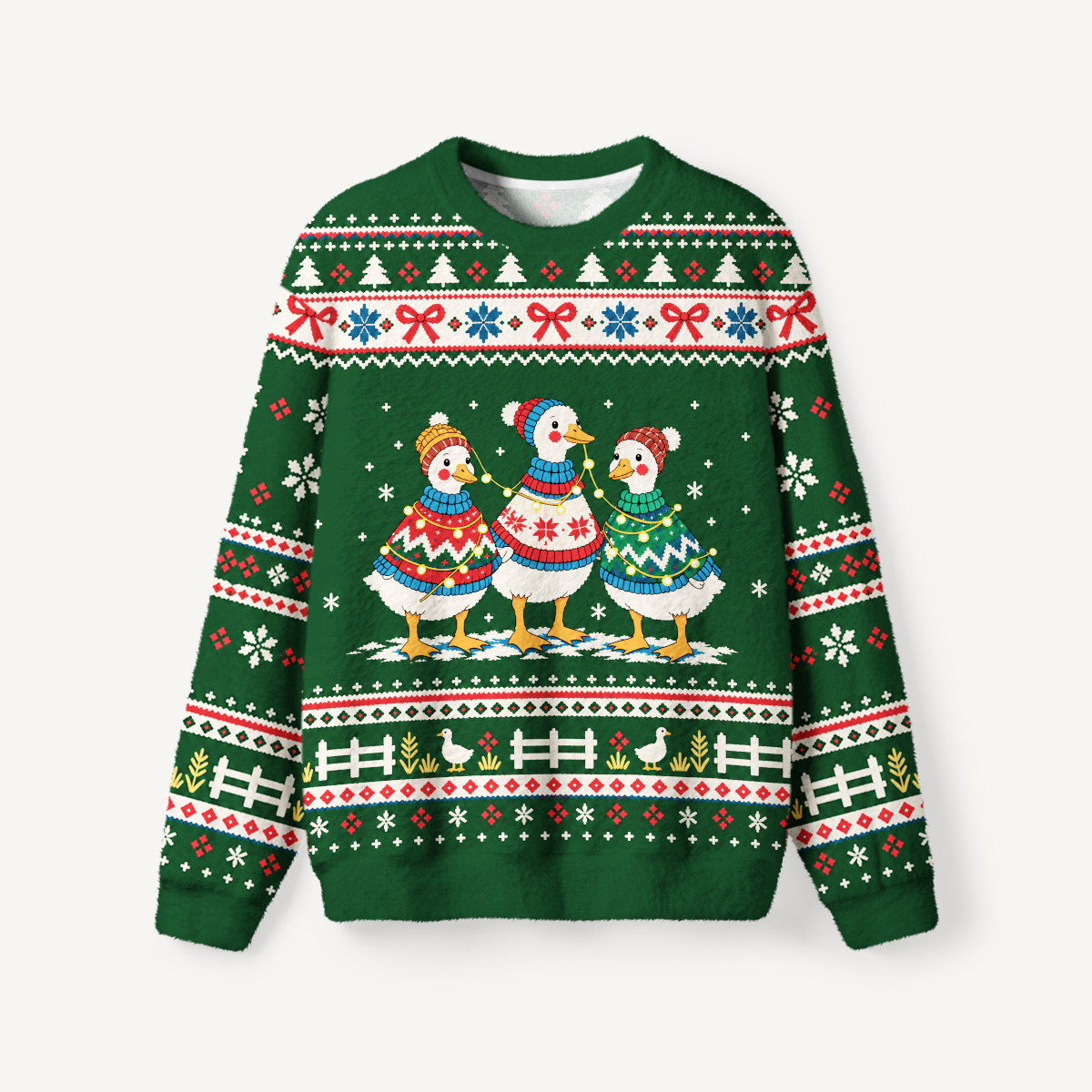 Festive Goose Friends Fuzzy Crewneck Sweater