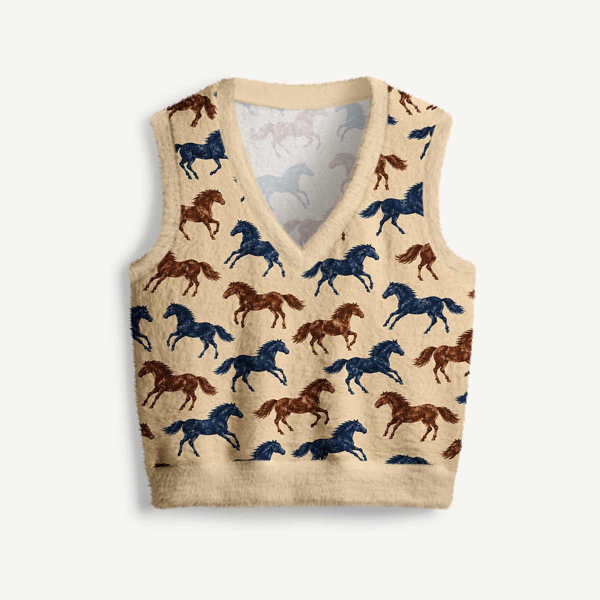 Classic Western Horse Print V-Neck Sweater Vest