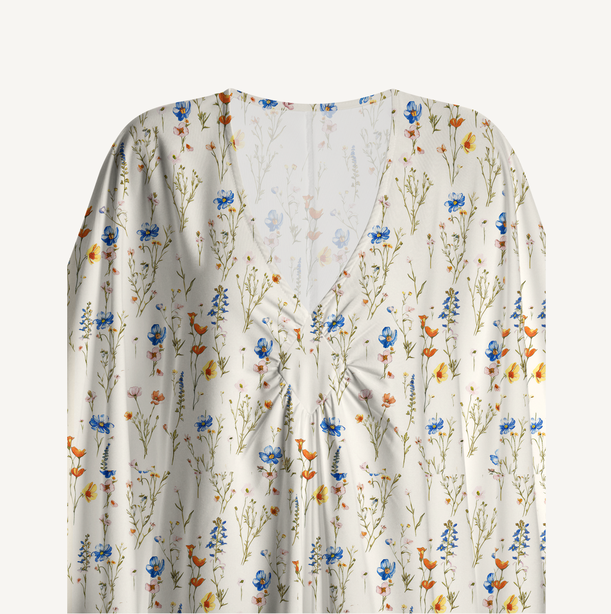  V‑Neck Wild Bloom Kimono Sleeve Kaftan Dress