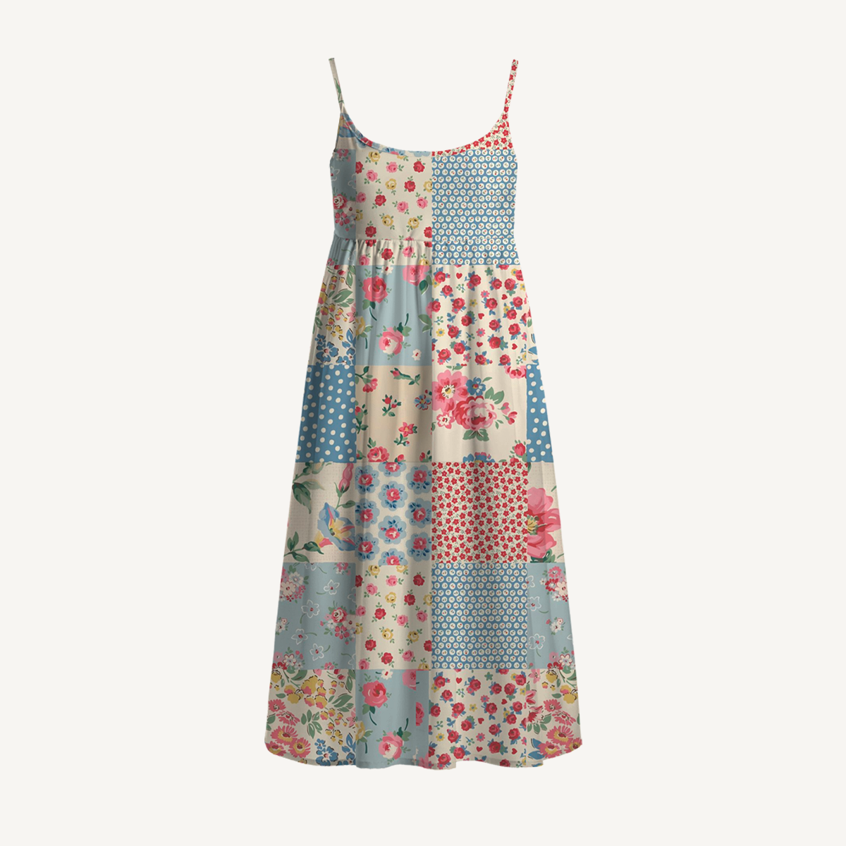 Boho Floral Pastel Patc Mini Dress