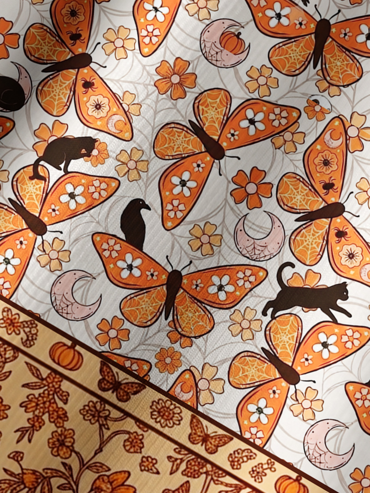 Whispering Wings Halloween Print Boho Long Sleeve Tie‑Neck Blouse