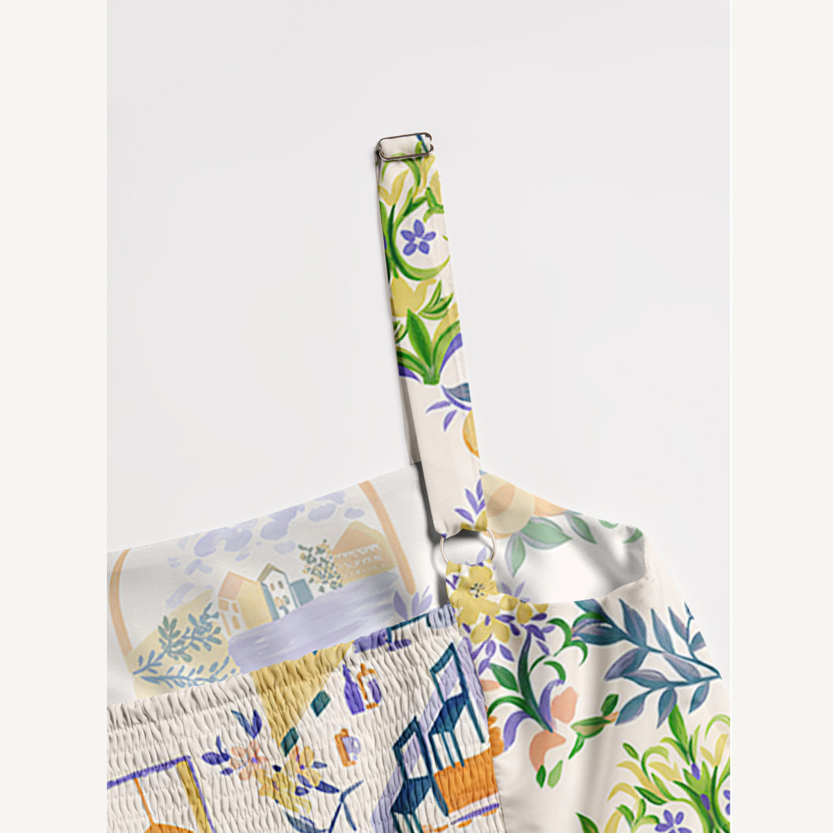 Riverside Garden Terrace Print Quilt Wide Straps Maxi Dress With Pockets