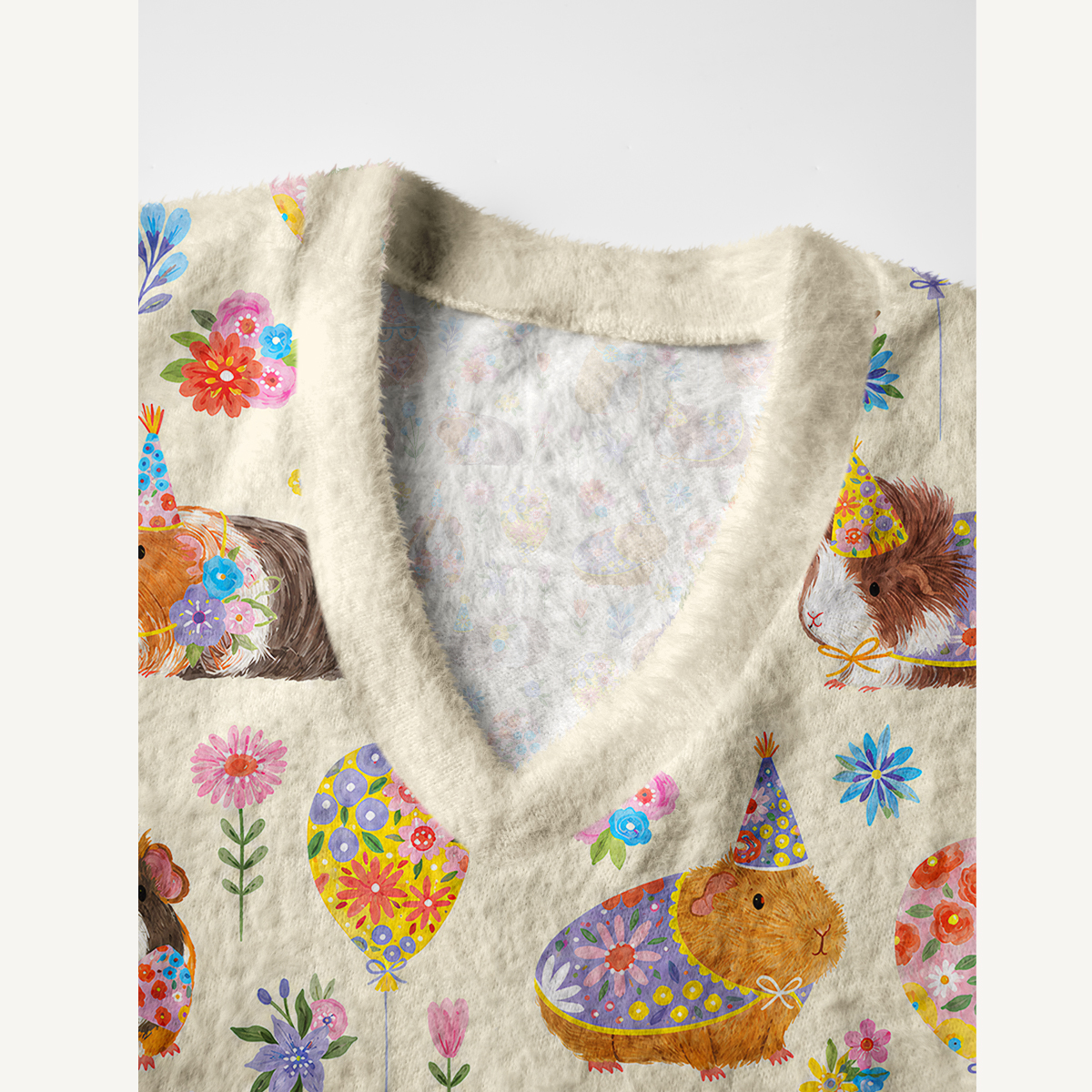 Guinea Pig Garden Party Print V-Neck Sweater Vest