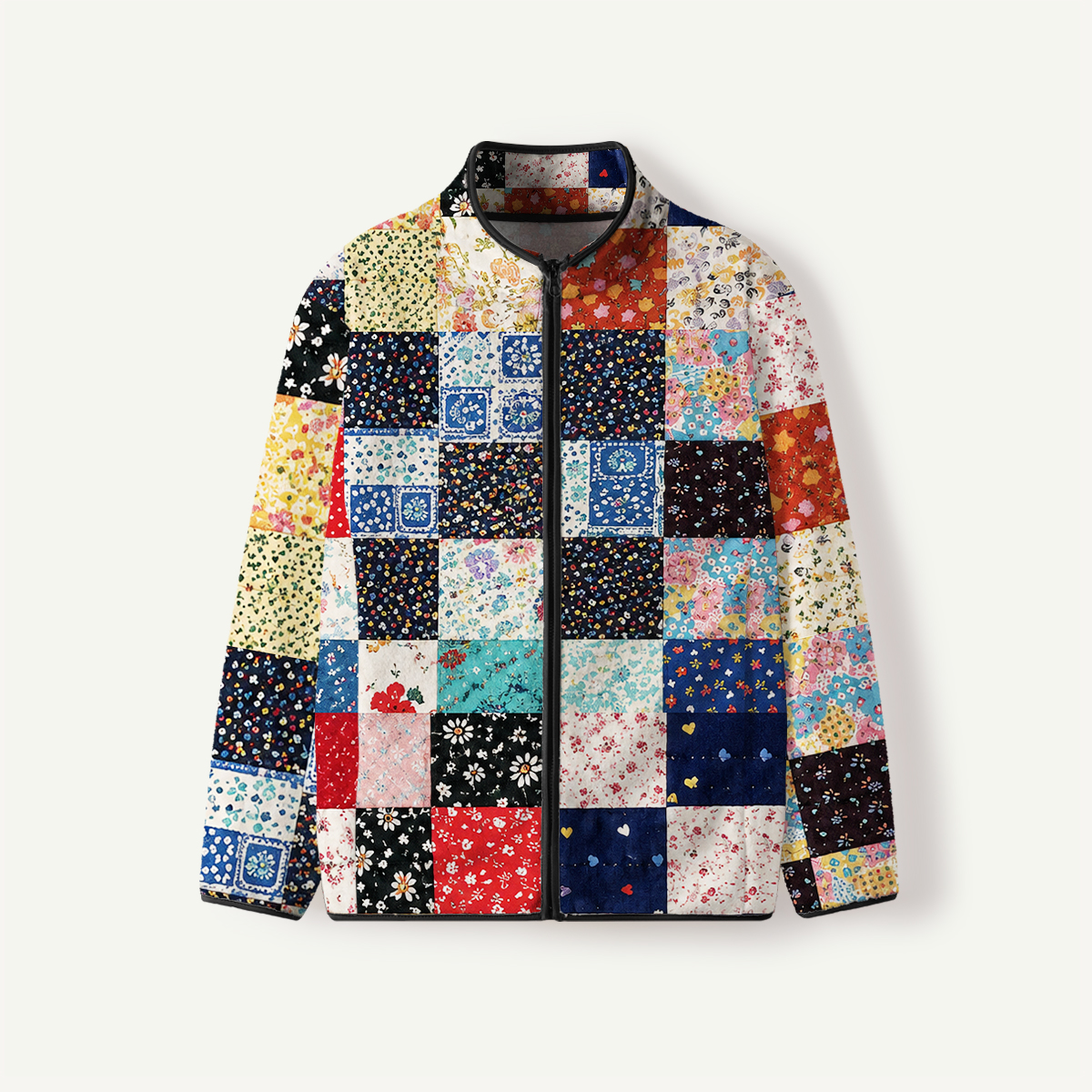Prairie Cottage Floral Grid Print Fleece Jacket