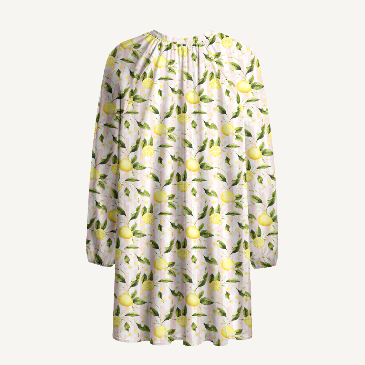 Lemon Grove Sunshine Print Boho Tie‑Neck Smock Mini Dress