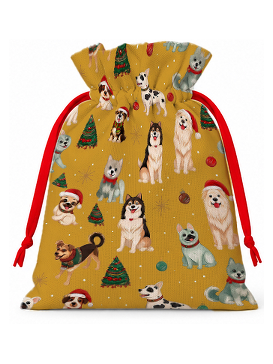 Christmas Puppies Holiday  Reusable Christmas Drawstring Gift Bag