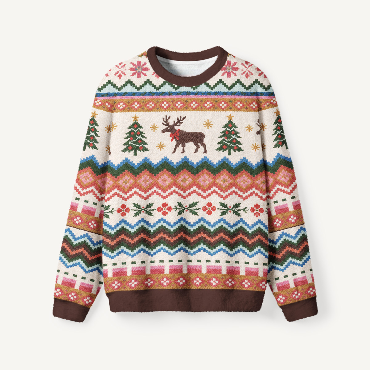 Vintage Christmas Reindeer Fuzzy Crewneck Sweater