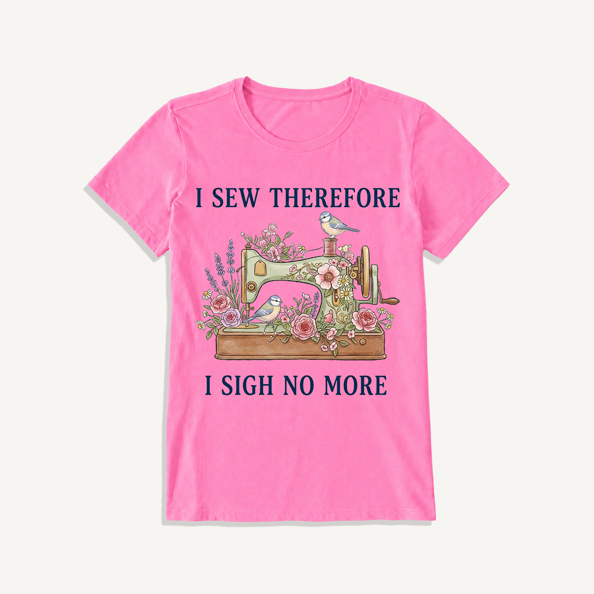 Floral Bird Sewing Serenity Print Crew Neck Cotton Tee