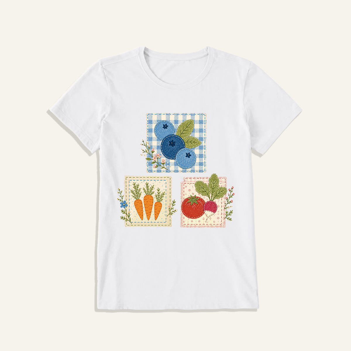 Cottage Garden Harvest Print Crew Neck Cotton Tee