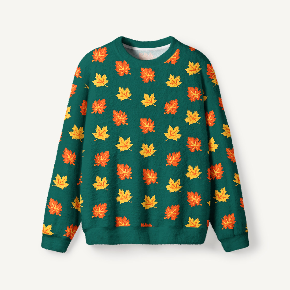 Autumn Maple Leaf Forest Fuzzy Crewneck Sweater
