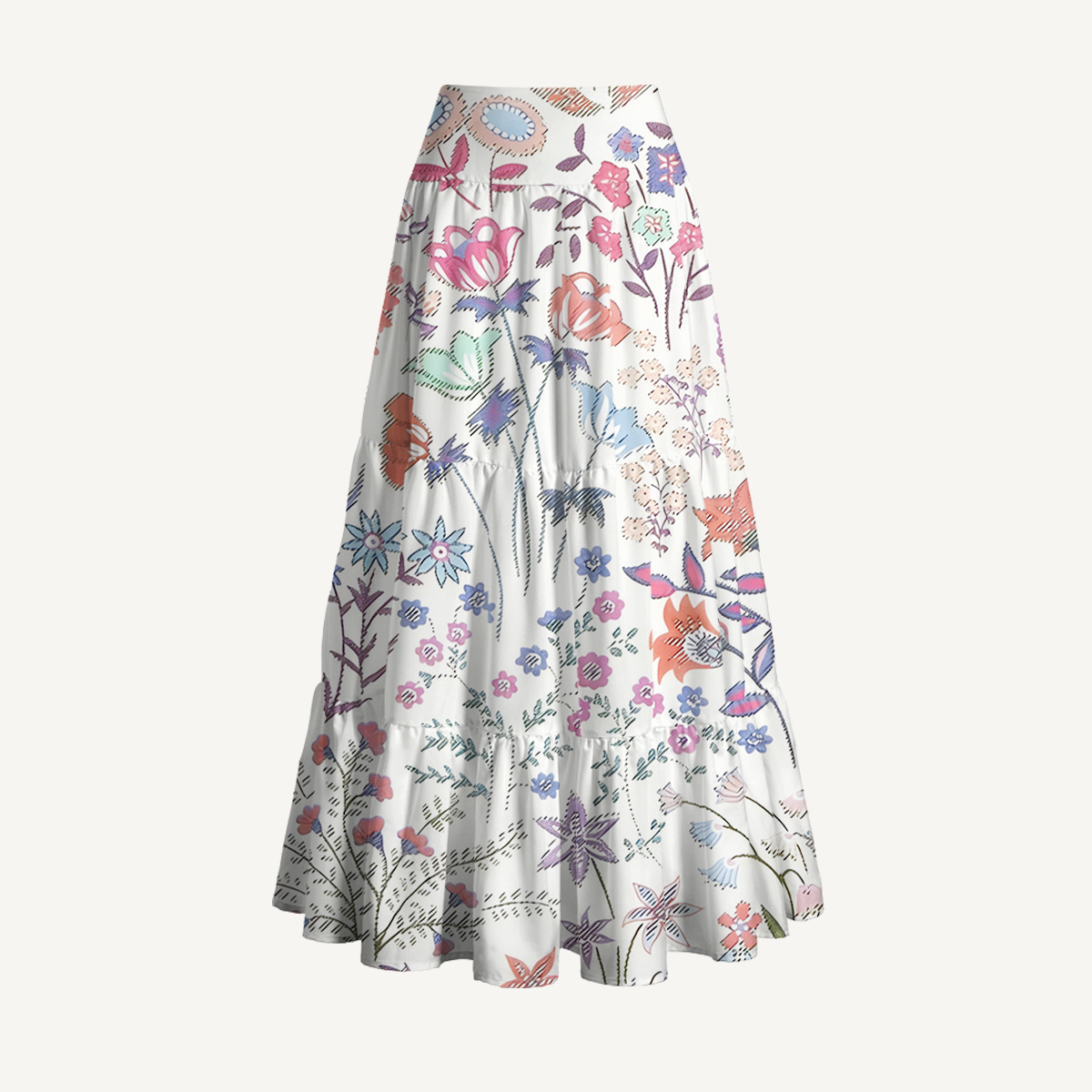 Bohemian Wildflower Garden Print Maxi Skirt