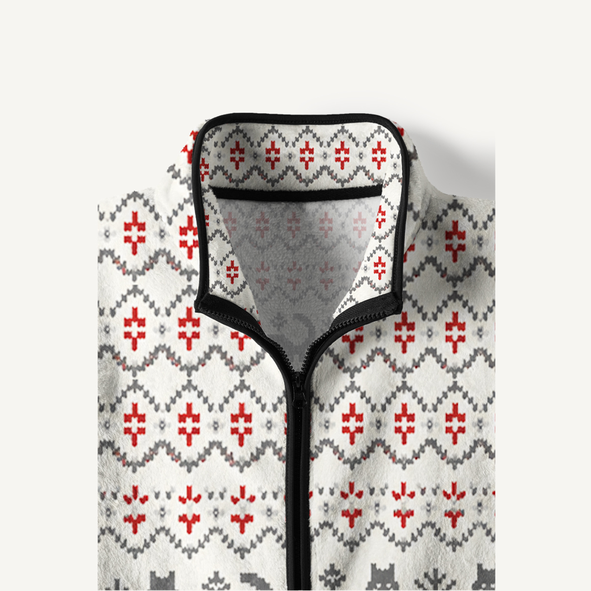 Nordic Fair Isle Cats Print Fleece Jacket