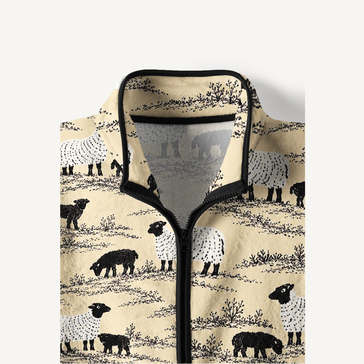 Black And White Flock Print Fleece Jacket