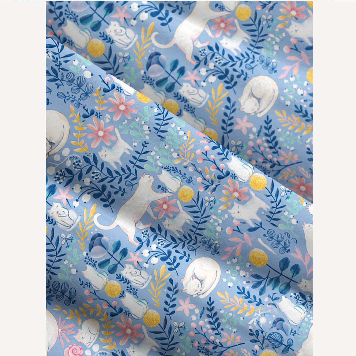 Square Neck Blue Leaf Cat Print Slip Dress