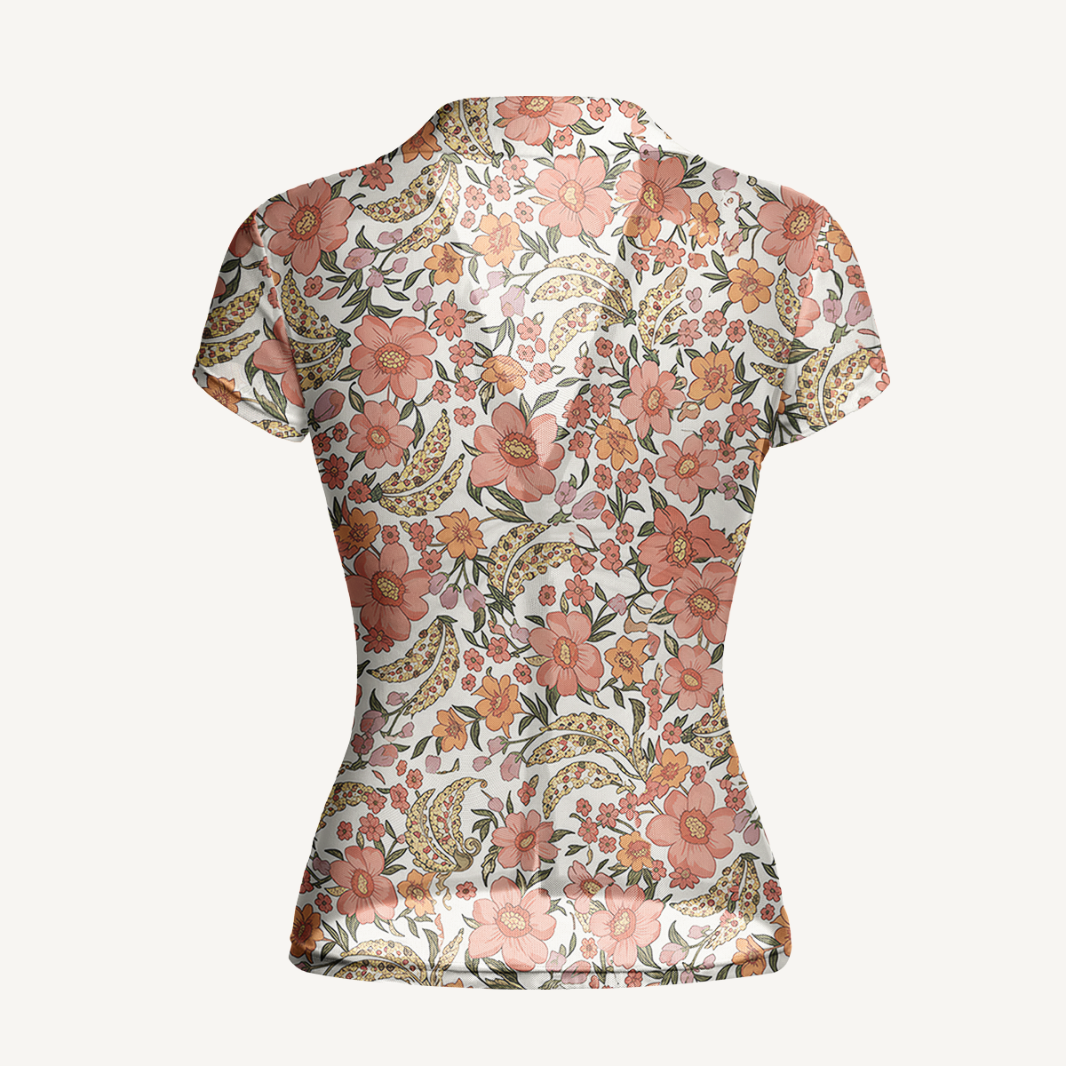 V-Neck Short Sleeve Amber Bloom Print Mesh Top