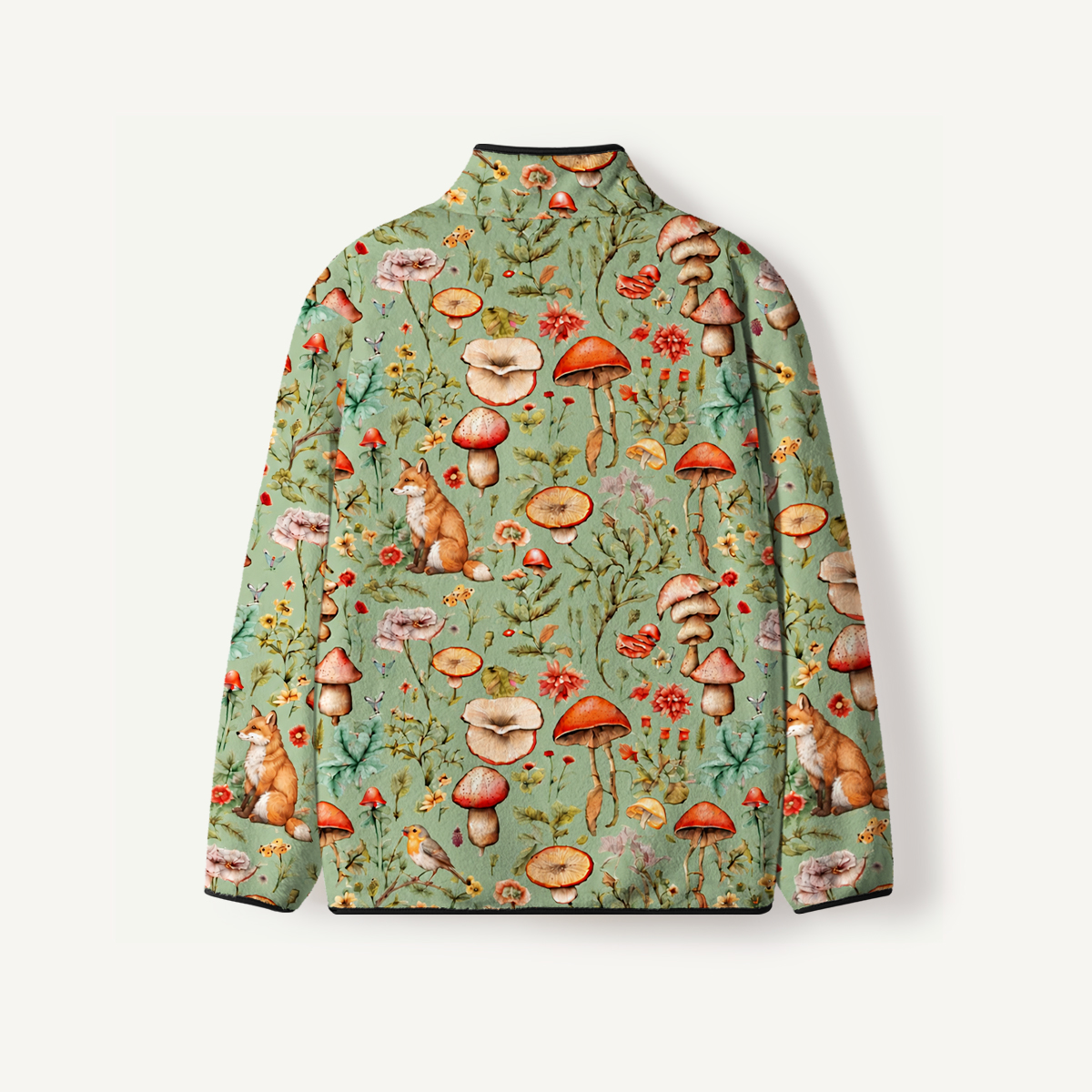 Enchanted Mushroom Forest Fox Print Fleece Jacket