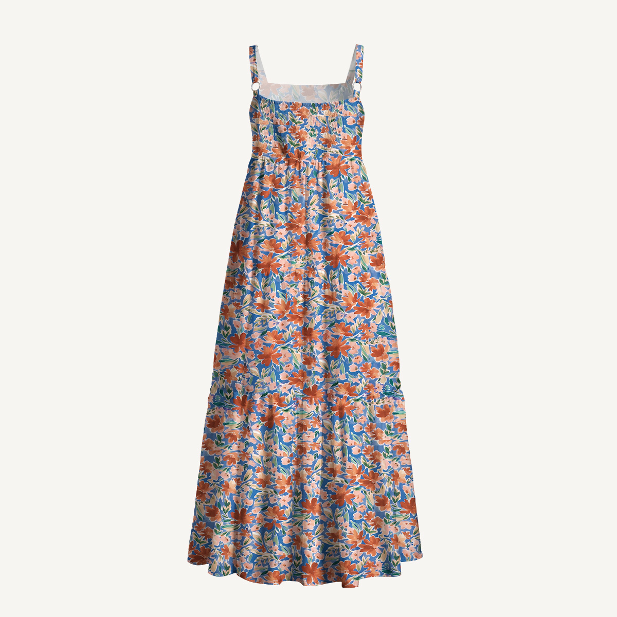 Retro Orange Flower Meadow Print Slip Dress