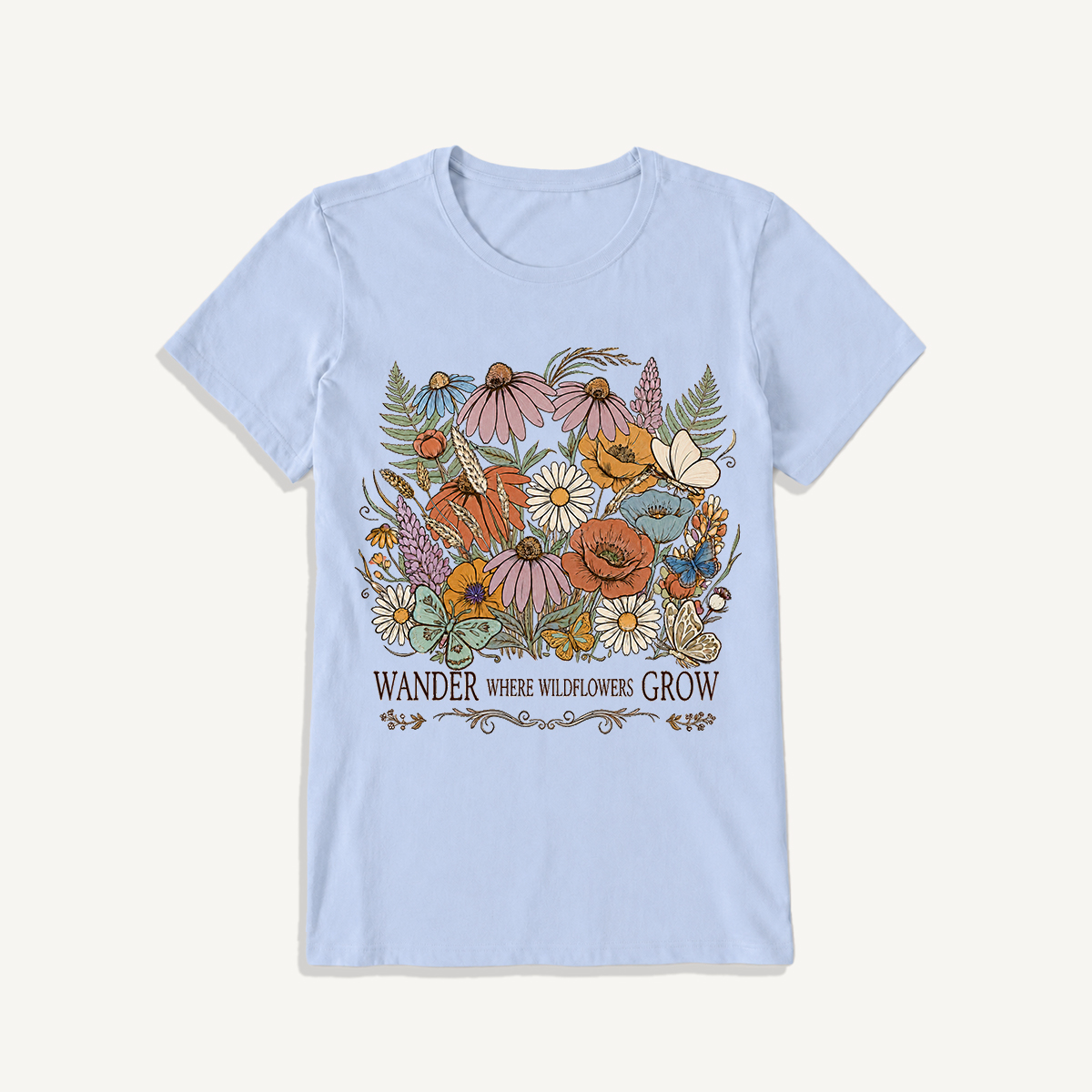Wander Wildflowers Print Crew Neck Cotton Tee