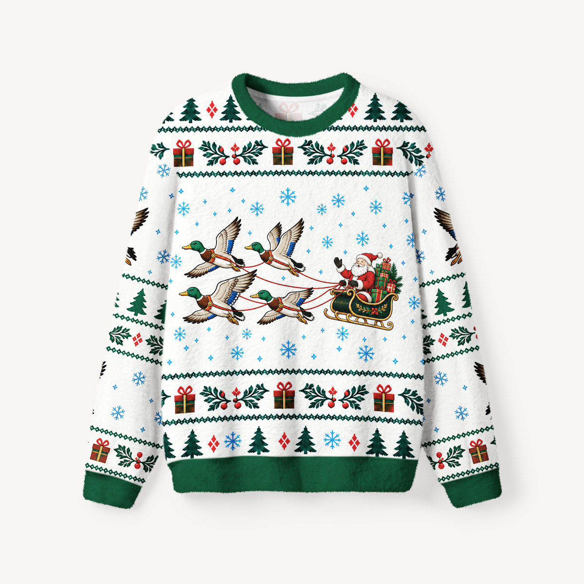 Merry Mallard Christmas Fuzzy Crewneck Sweater