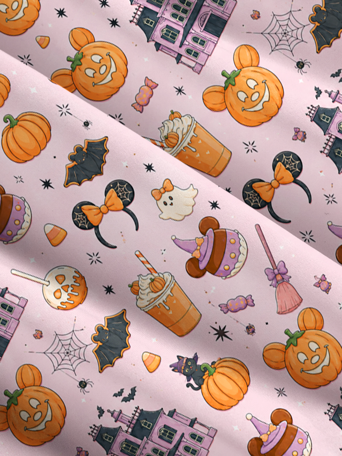 Pink Halloween Pumpkin Manor Print Wide Straps Maxi Dress With Pockets